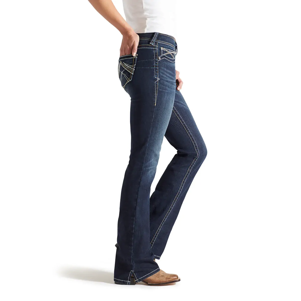 Ariat Womens R.E.A.L. Mid Rise Stretch Whipstitch Bootcut Jeans (10014022) Ocean - Image 5