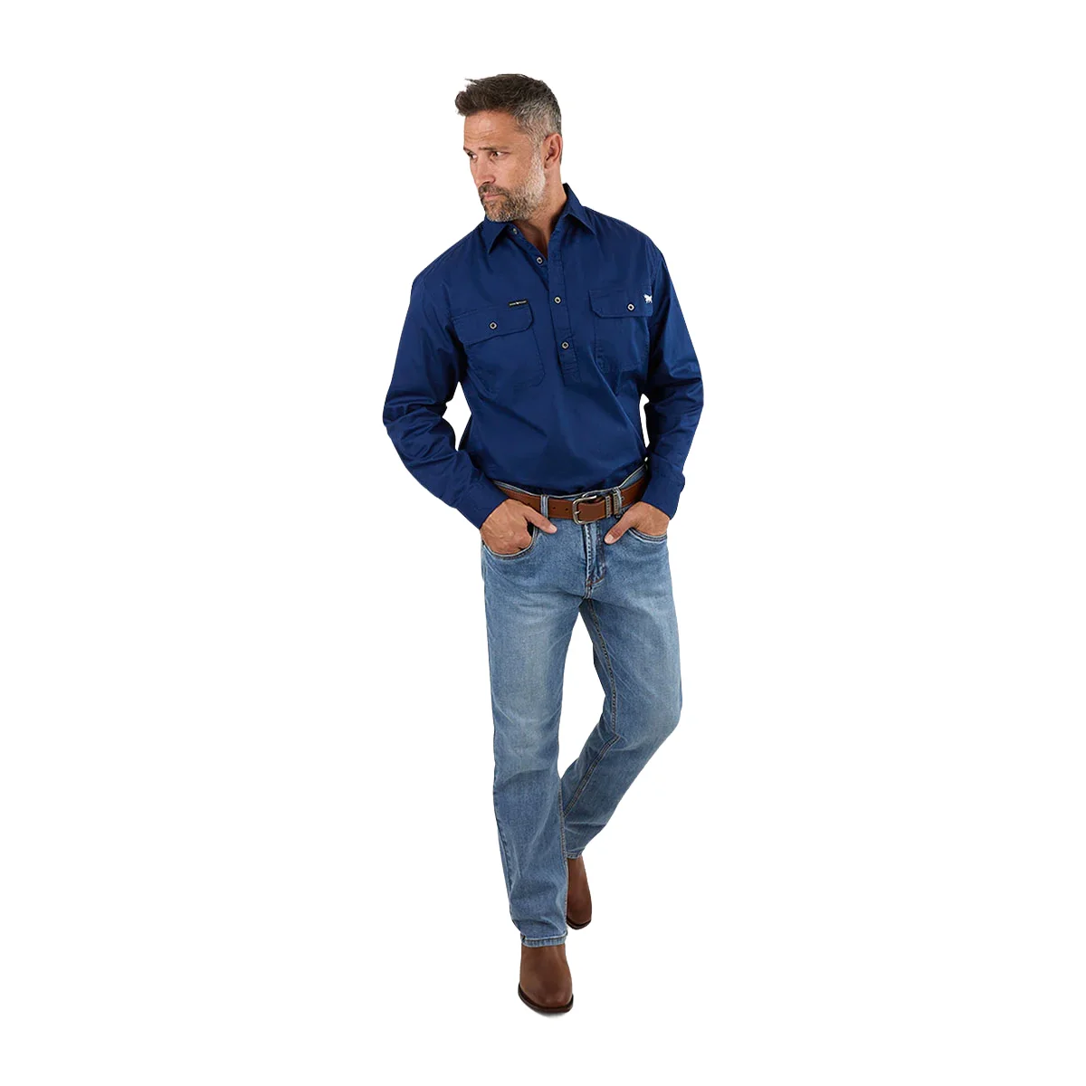 Ringers Western Mens King River Half Button Work Shirt (171110002) Navy - Image 6