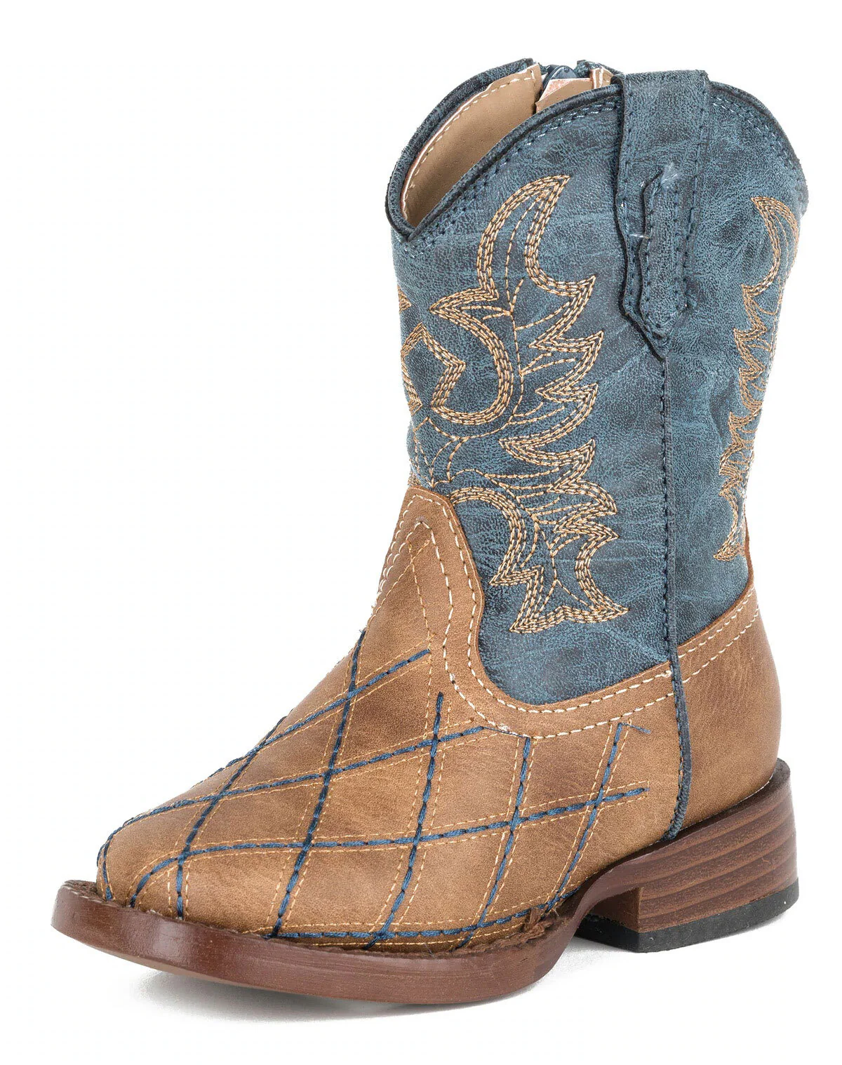 Roper Toddler Cross Cut Western Boots (17900080) Navy/Tan - Image 3